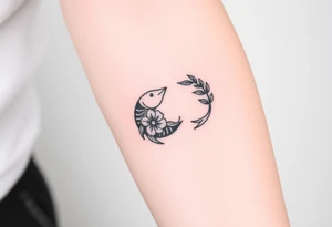 zodiac sign "pisces + cancer" inside a flower tattoo idea