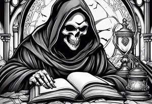 grim reaper reading books tattoo idea