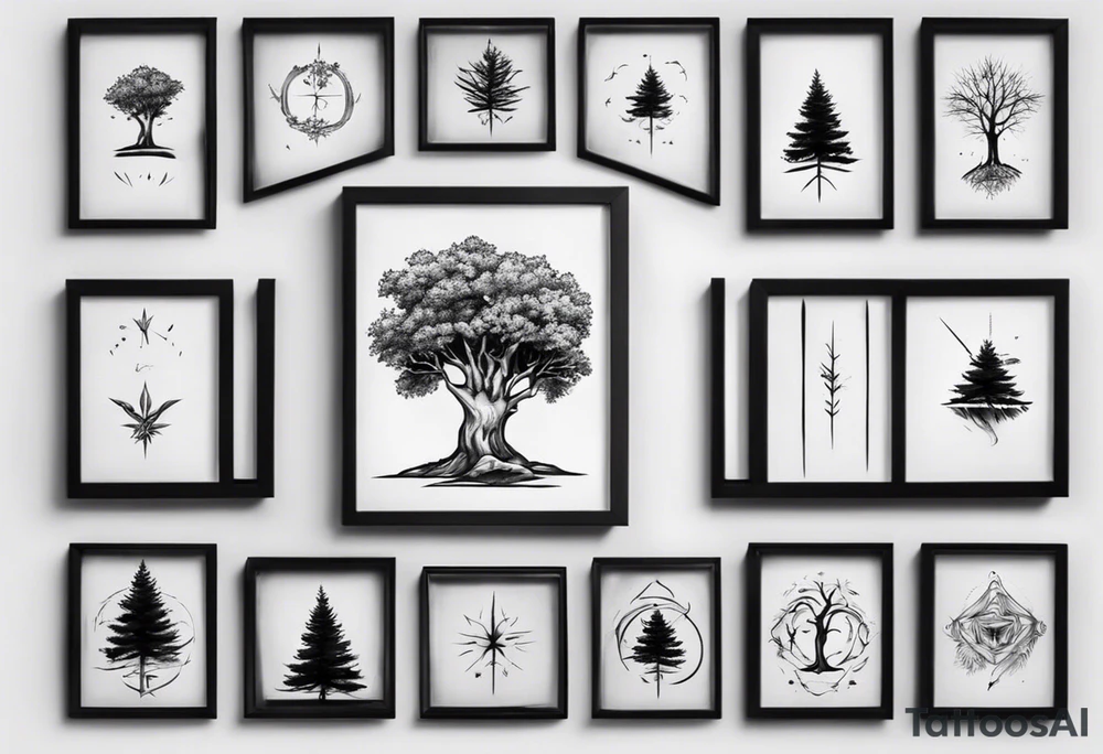 POV under a tree square framed minimalistic tattoo idea