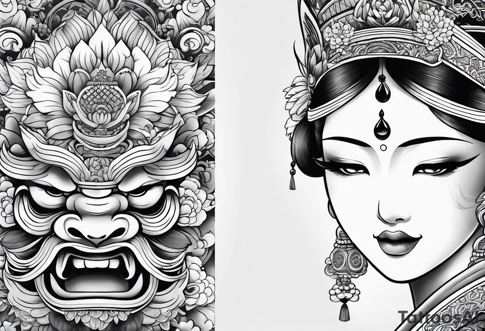 Half sleeve, japanese style, sanskrit tattoo idea