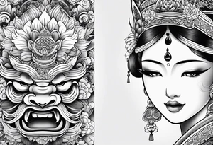 Half sleeve, japanese style, sanskrit tattoo idea