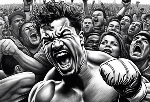 raging bull head busting through crowd tattoo idea