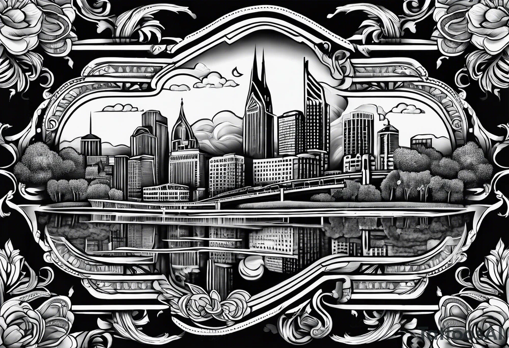 Number 615 with nashville skyline inside tattoo idea