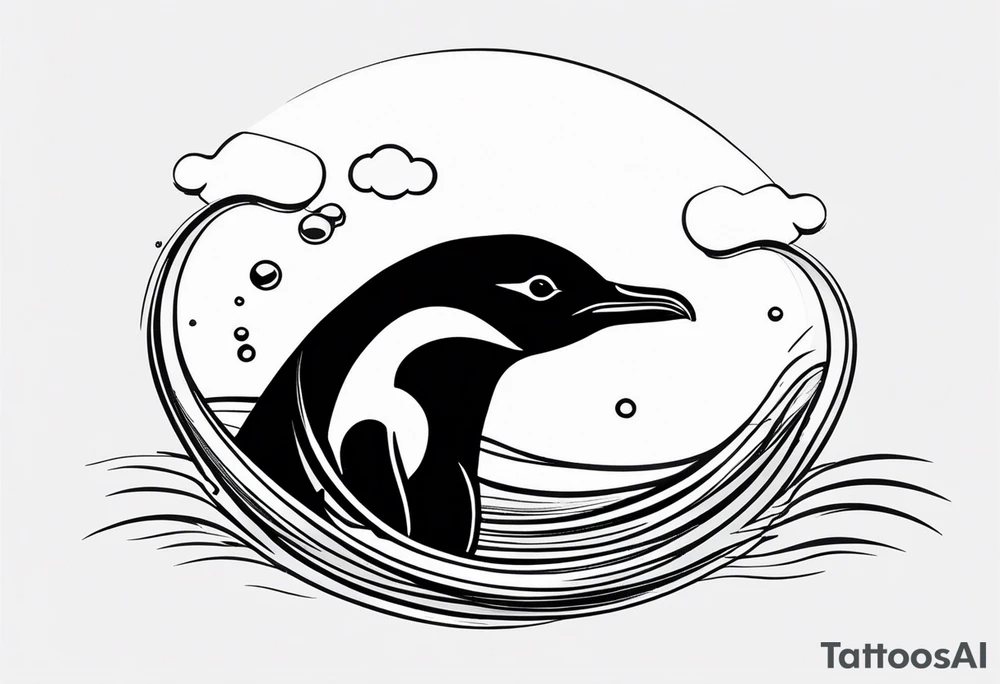 penguin swimming in water, very simple design tattoo idea