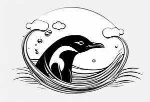 penguin swimming in water, very simple design tattoo idea