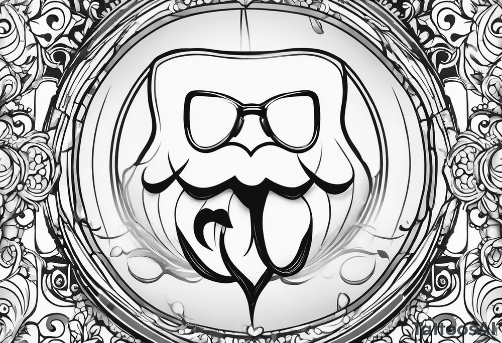 a simple outline of a tooth, white and shiny, with a monocle and mustache tattoo idea
