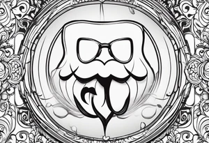 a simple outline of a tooth, white and shiny, with a monocle and mustache tattoo idea