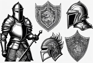 knight with heavy armor with letters with inscription RJL tattoo idea