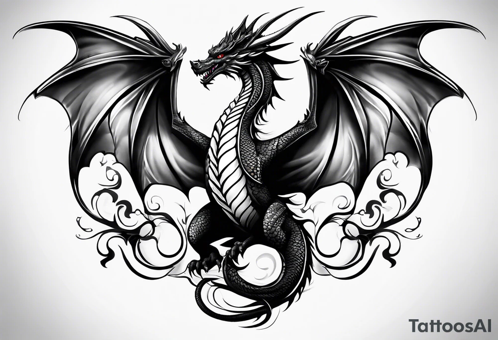 Family of five dragons, Mother dragon wings spread tattoo idea