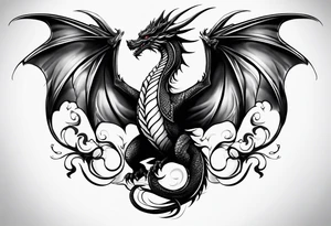 Family of five dragons, Mother dragon wings spread tattoo idea