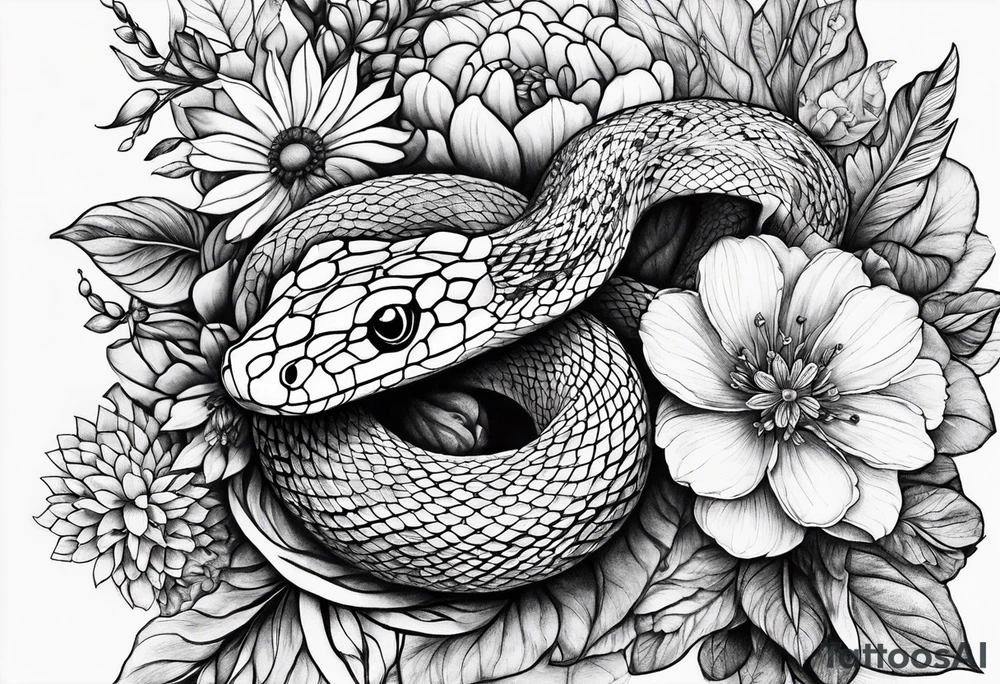 Snake is wild flowers tattoo idea