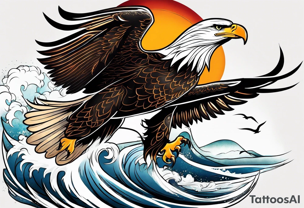 eagle and sun and sea tattoo idea