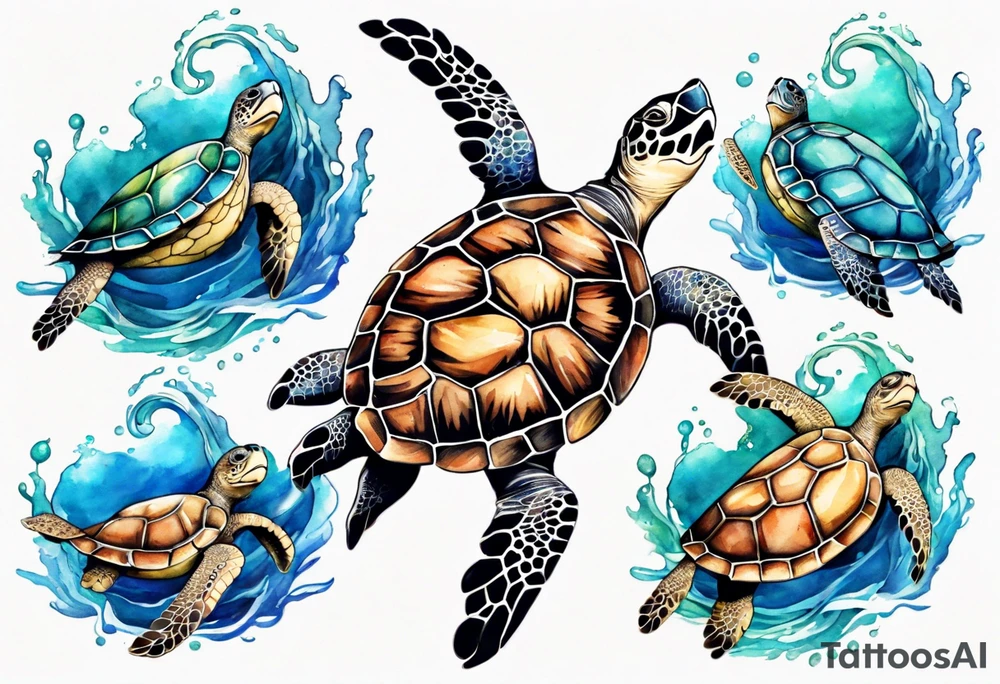 Sea turtle surrounded by waves tattoo idea