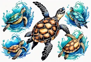 Sea turtle surrounded by waves tattoo idea