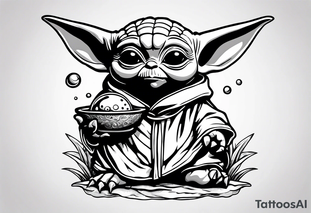 Baby yoda eating frog eggs tattoo idea
