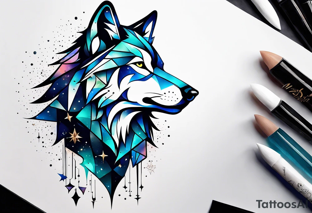 Constellation, two animal wolf, géométric tattoo idea