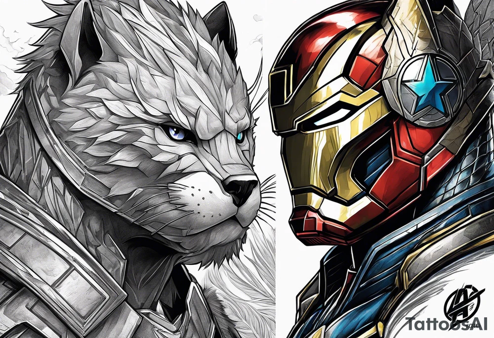 I want to change Avengers characters with animals. Hulk will be Badger, Thor will be Alpha Grey Wolf, Captain America will be Bull, Iron Man will be Canary, Black Widow will be Axolotl, Hawk Eye will be Sudan Plated Lizard and Nick Fury will be Cat tattoo idea