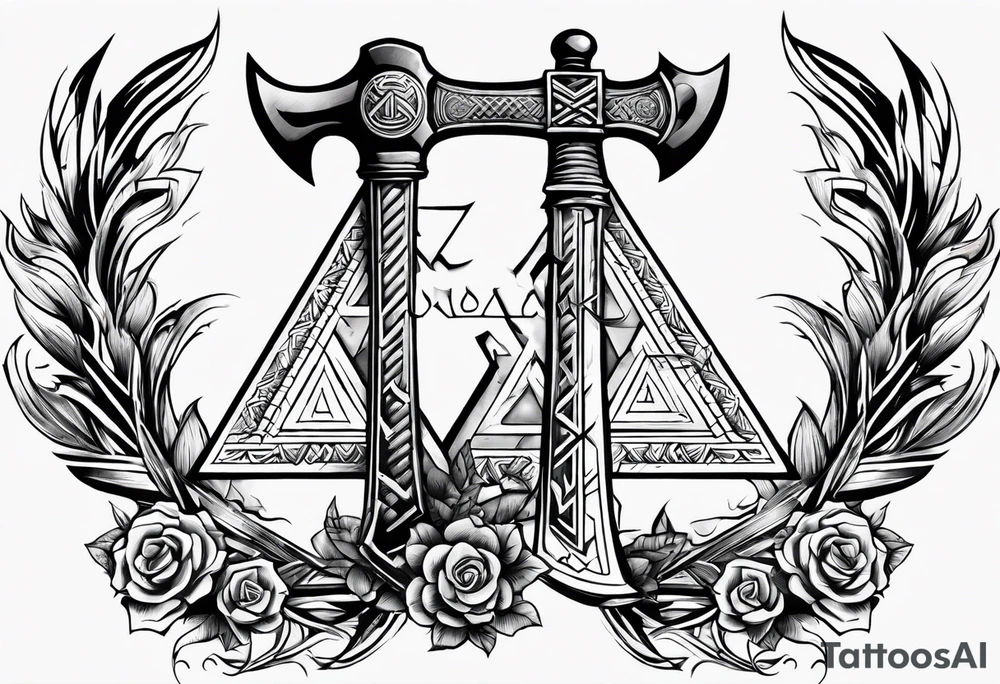 Valhalla valknut sword axe shield tattoo idea