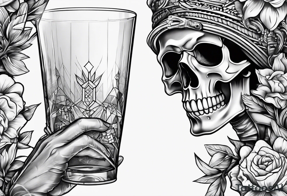 a skeleton hand bumping a glass tattoo idea
