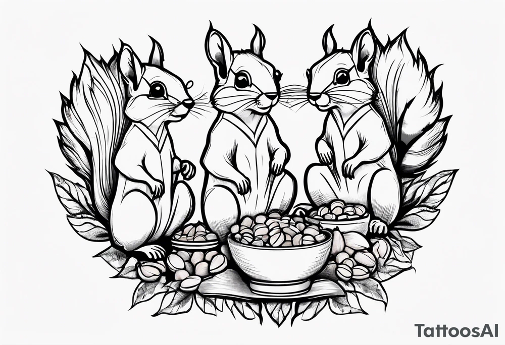 squirrels with glasses on eating nuts tattoo idea