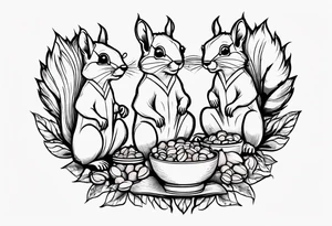 squirrels with glasses on eating nuts tattoo idea