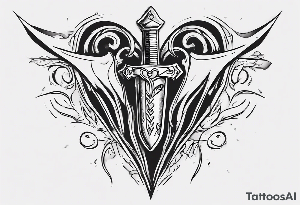 One sketch of a dagger entering the heart tattoo idea