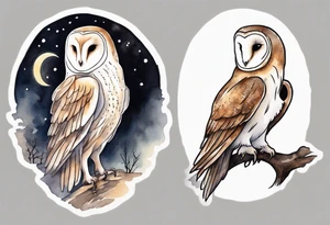 a thin man with the head of a barn owl walking at night tattoo idea