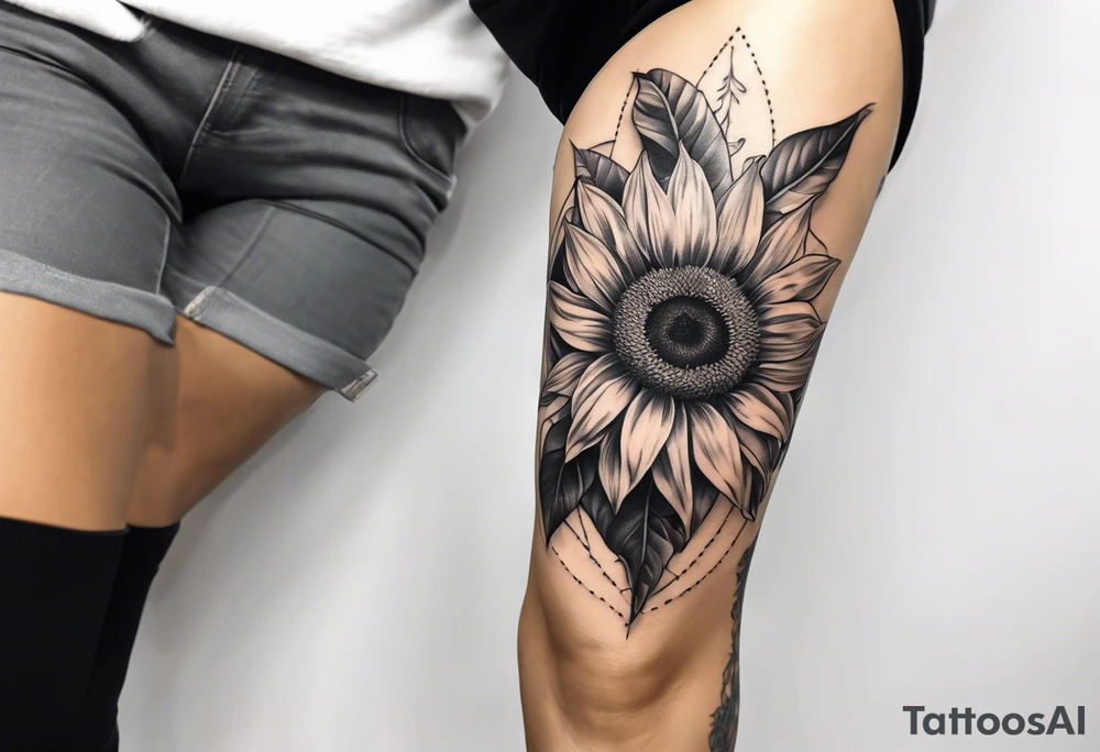 Leg sleeve sunflower tattoo idea