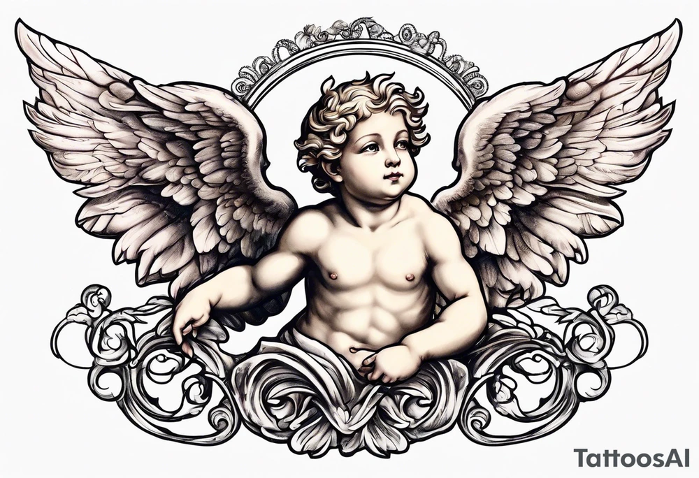 Flying Cherub renaissance style tattoo idea
