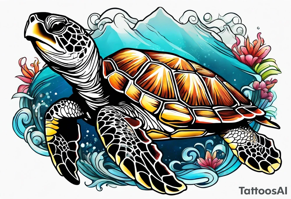 beachy seashell sea turtle tattoo idea