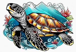 beachy seashell sea turtle tattoo idea