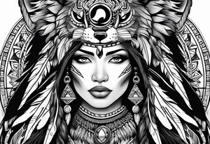 Native American woman with a wolf tattoo idea