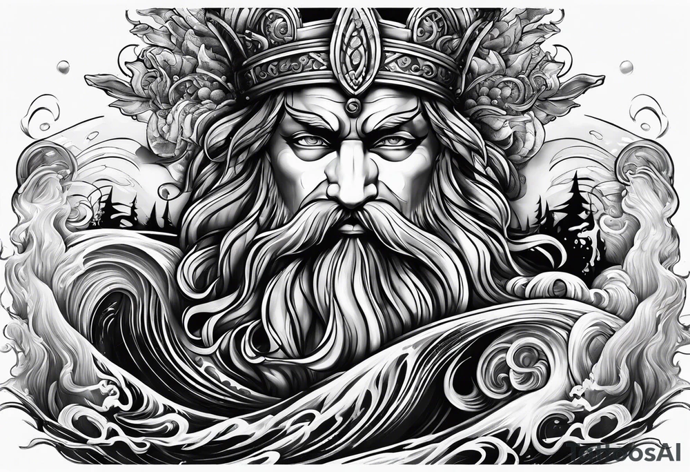 Neptun mit ganzen Körper im Wasser stehend tattoo idea
