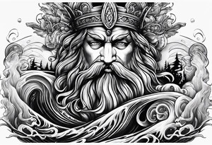 Neptun mit ganzen Körper im Wasser stehend tattoo idea