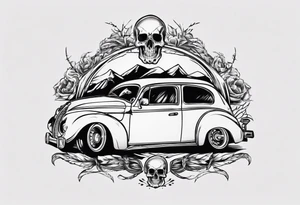 Skull on hood of car tattoo idea
