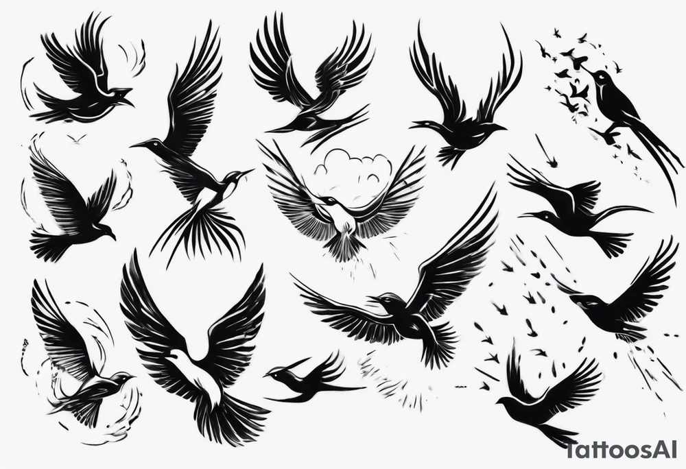 light rays with birds flying free tattoo idea
