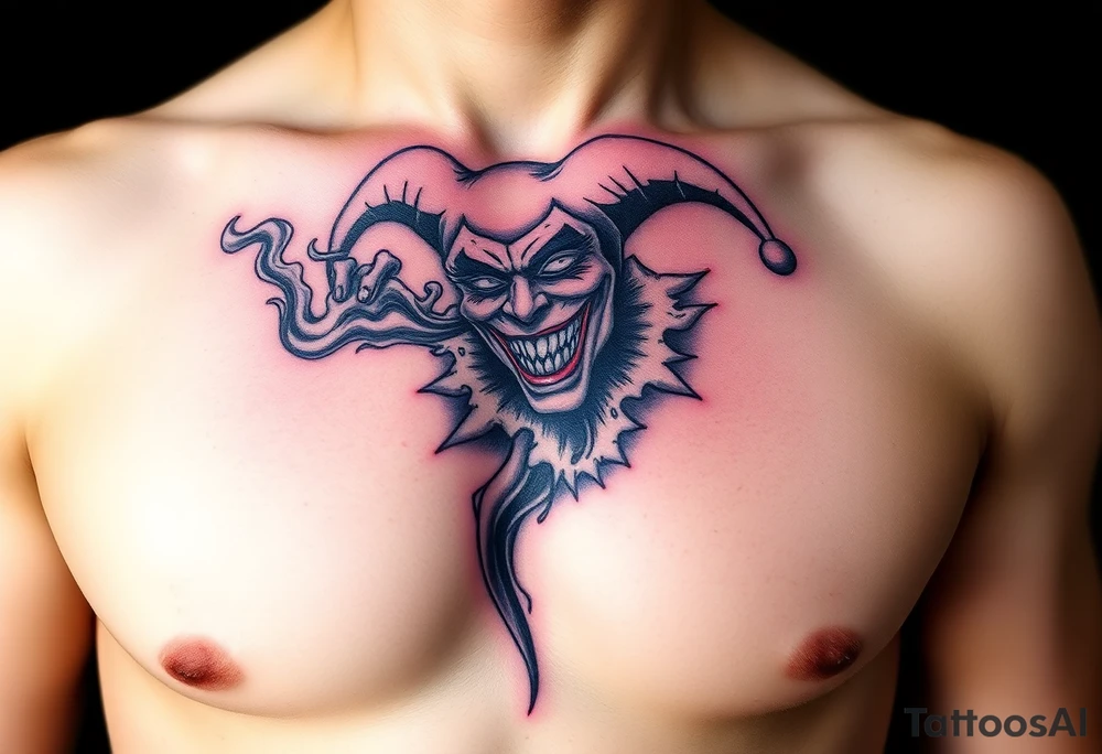 jester coming out of smoke tattoo idea