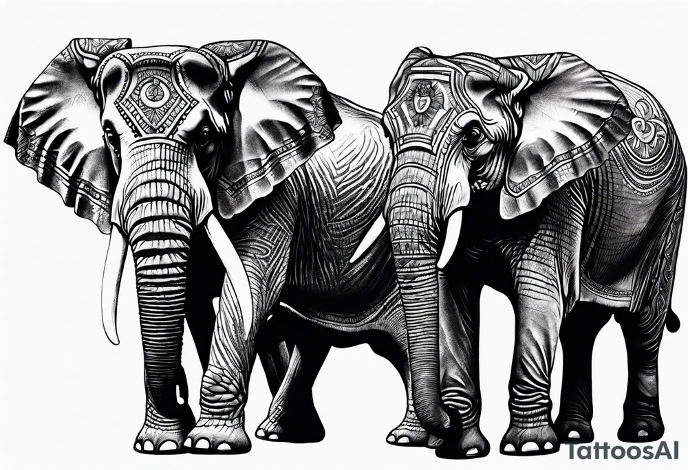 Two elephants trunk up one elephant trunk down tattoo idea