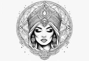 Woman holding orb of divinity over her head tattoo idea