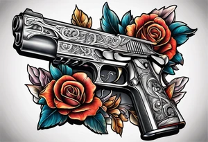The letters AR with pistols on each side tattoo idea