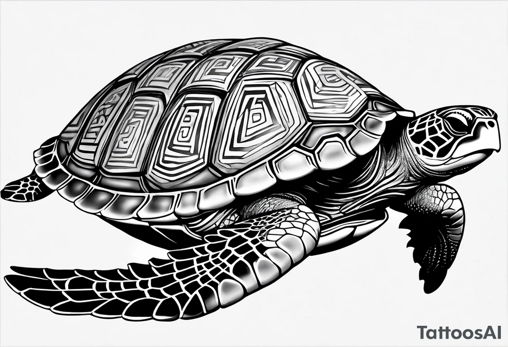 Polynesian Sea Turtle with the initials N, J, S, G incorporated. tattoo idea