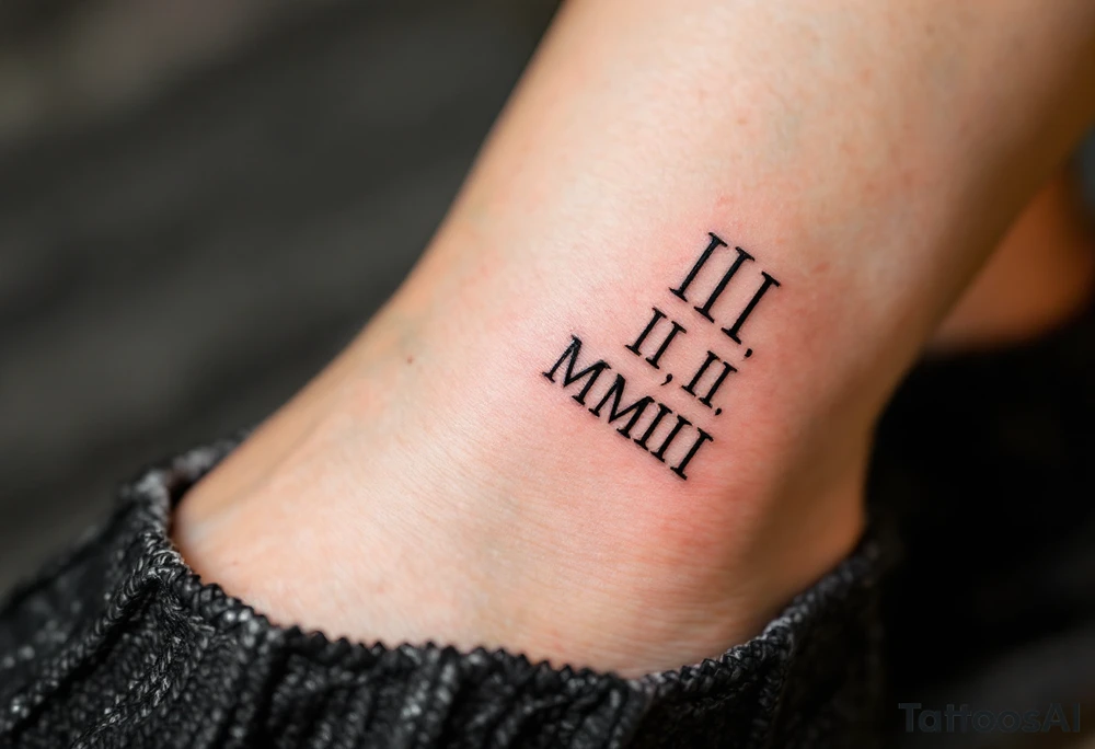 III.III.MMIII in black and crimson ink wrapped around the wrist like a bracelet, symbolizing triplets’ birthday. tattoo idea