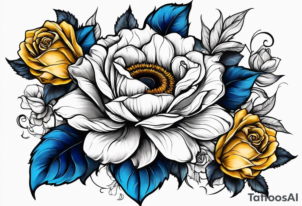 animal flower rose and blue, sunflower, tattoo idea