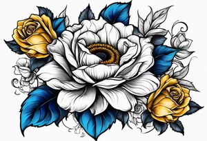 animal flower rose and blue, sunflower, tattoo idea