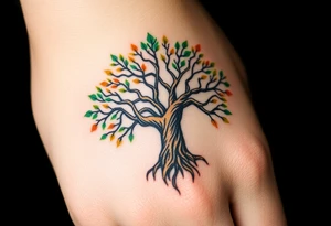 Vibrant tree of life Jamaican and Irish colours tattoo idea