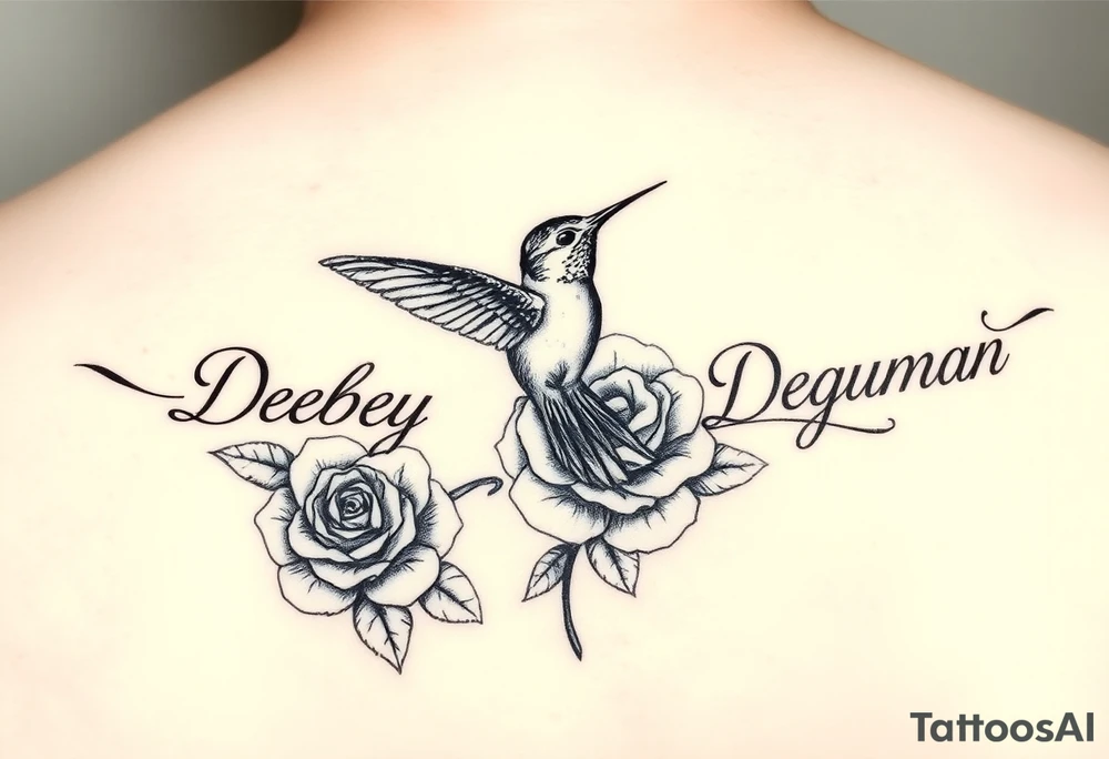 My mother's name: Debby Deguzman with a humming bird and a rose tattoo idea