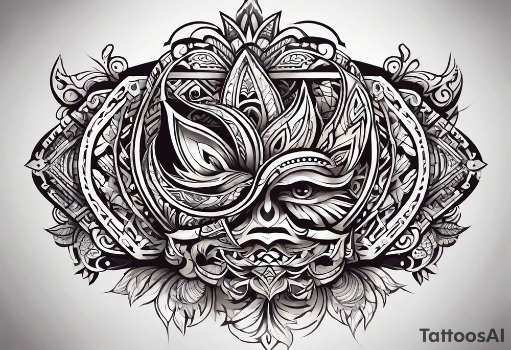 we create a brutal tattoo for the whole arm in the style of Polynesia tattoo idea