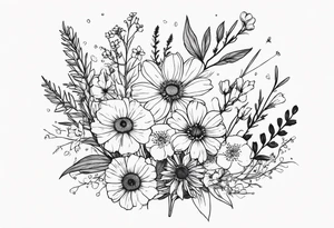mixed wildflower bouquet detailed with color tattoo idea
