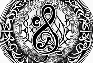 Celtic styling, anchor, bass clef note, treble clef note, dog paw print, half sleeve, forearm tattoo idea