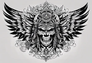 black kali, goddess pirate, alien, angel, pachamama, valkrye, warrior, flying, skull, lotus azul, wing, eagle, zenza resonance, stars, 5D, anahata chakra, death, durga, riding on a tiger tattoo idea